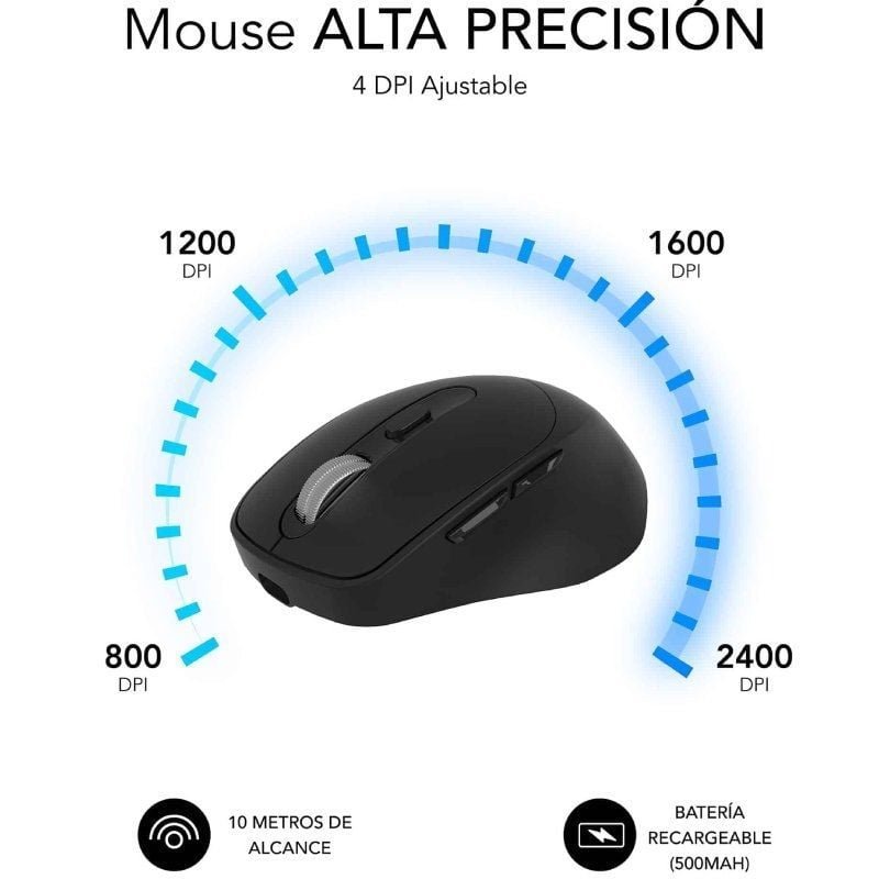 Ratón Ergonómico Inalámbrico por Bluetooth/ 2.4GHz Subblim Comfort Ergo Dual Battery/ Batería recargable/ Hasta 2400 DPI/ Negro - изображение 4