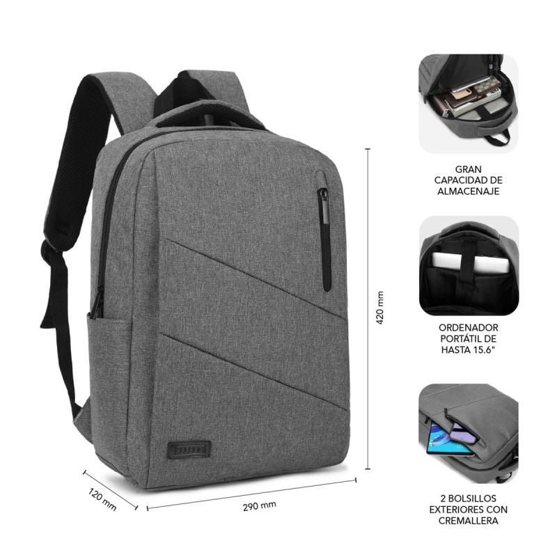 Mochila Subblim City Backpack para Portátiles hasta 15.6"/ Puerto USB/ Gris - изображение 4