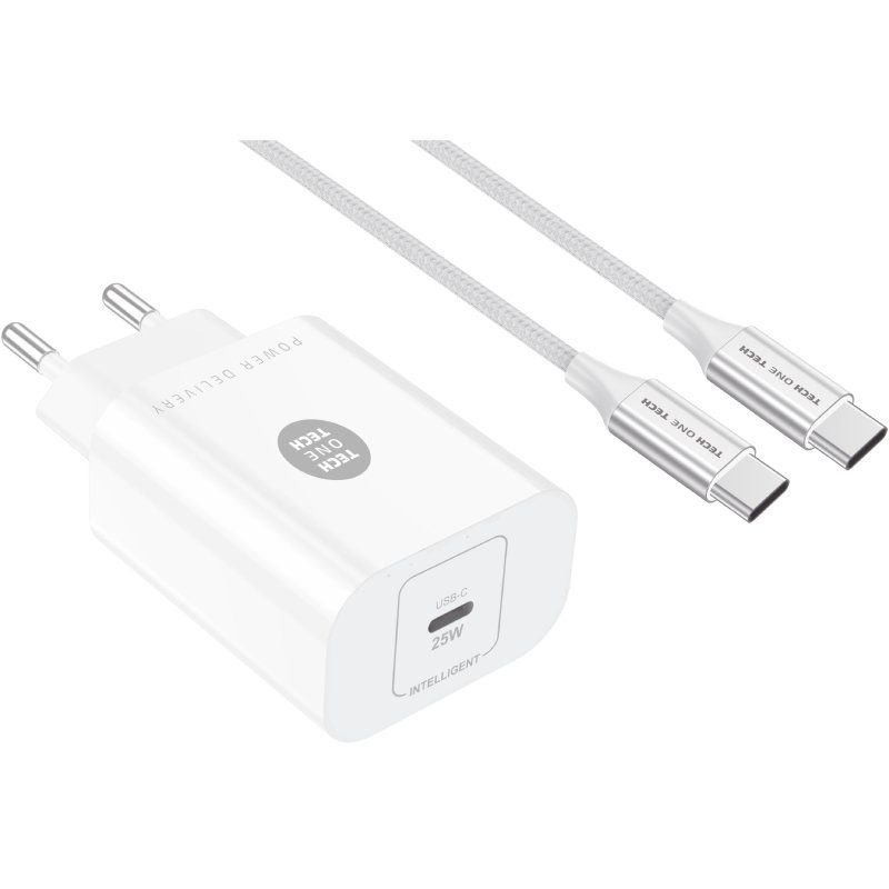 Cargador de Pared Tech One Tech TEC2266/ 1xUSB Tipo-C + Cable USB Tipo-C/ 3A/ Blanco - изображение 3