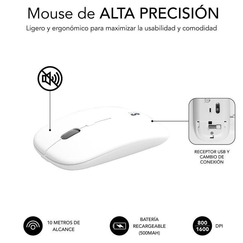 Teclado y Ratón Inalámbrico Subblim Combo Dual Prestige Extendido/ Blanco y Plata - изображение 4