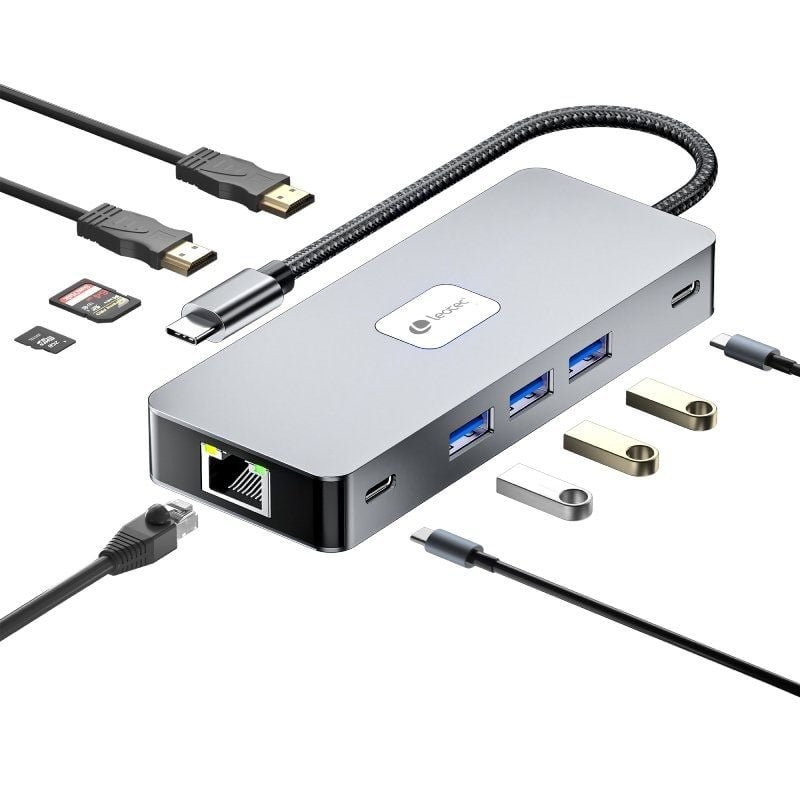 Docking USB Tipo-C Leotec LEDS02/ 3xUSB/ 1xUSB Tipo-C/ 1xUSB Tipo-C PD/ 2xHDMI 4K/ 1xRJ45/ 1xLector Tarjetas SD y MicroSD/ Gris - изображение 2