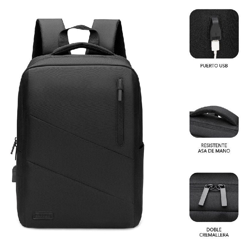 Mochila Subblim City Backpack para Portátiles hasta 15.6"/ Puerto USB/ Negra - изображение 2