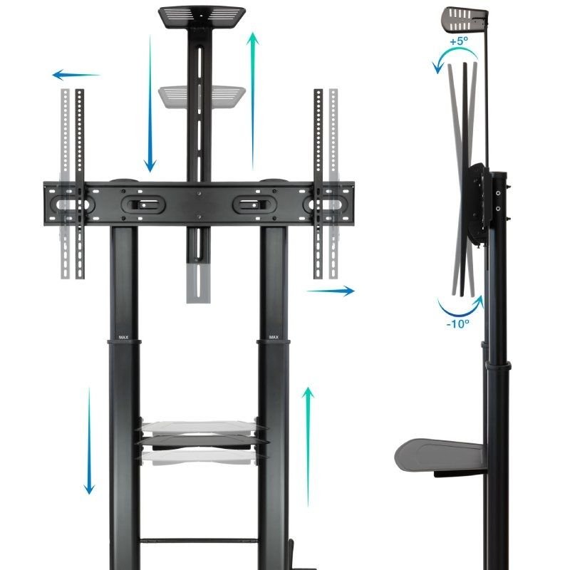 Soporte de Suelo Inclinable/ Ajustable con Ruedas Tooq FS20400HM-B para TV de 60-100"/ hasta 100kg - изображение 3