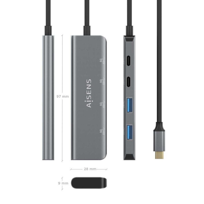 Hub USB Tipo-C Aisens A109-0763/ 2xUSB/ 2xUSB Tipo-C/ Gris - изображение 4
