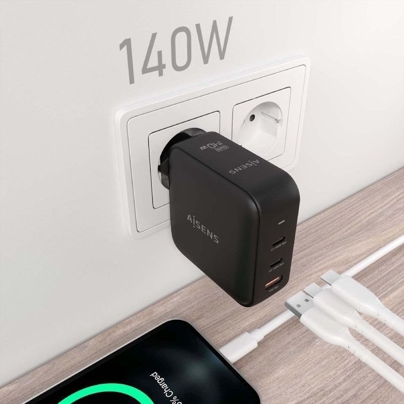 Cargador de Pared GaN Aisens ASCH-140W3P031-BK/ 2xUSB Tipo-C/ 1xUSB/ 140W - изображение 5