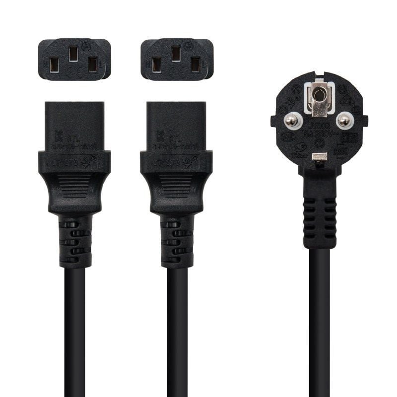 Cable Alimentación Nanocable 10.22.0100/ Schuko Macho - 2 x C13 Hembra/ 1.8m/ Negro - изображение 2