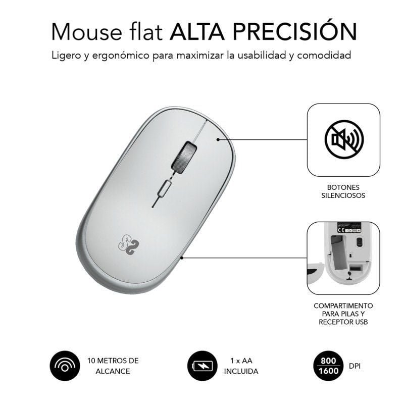 Ratón Mini Inalámbrico Subblim Wireless Mini/ Hasta 1600 DPI/ Plata - изображение 3