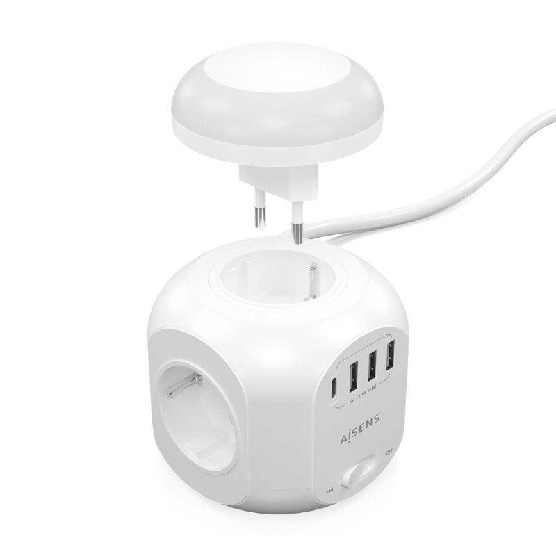 Regleta con Interruptor y Luz Nocturna Aisens ASPS-3A1CL01-W/ 4 Tomas de Corriente/ 1 USB Tipo-C/ 3 USB/ Cable 1.8m/ Blanco - изображение 2