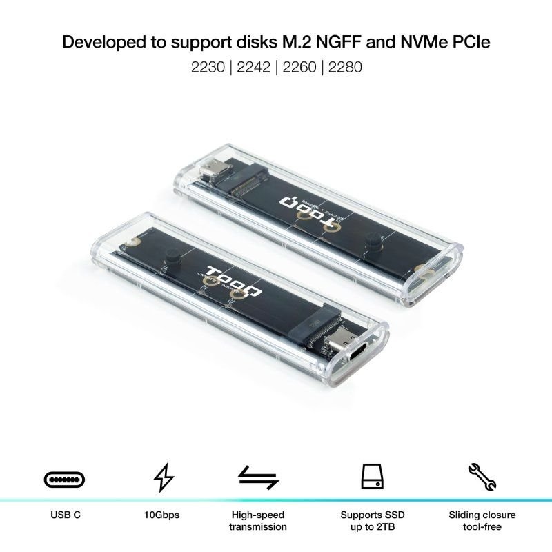 Caja Externa para Disco SSD M.2 NVMe TooQ TQE-2200/ USB 3.2/ Sin tornillos - изображение 2