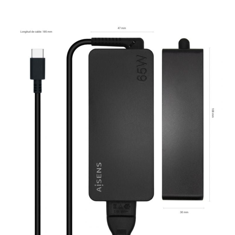 Cargador de Portátil Aisens ASCH-1PD65D-BK/ 1xUSB Tipo-C/ 65W - изображение 3