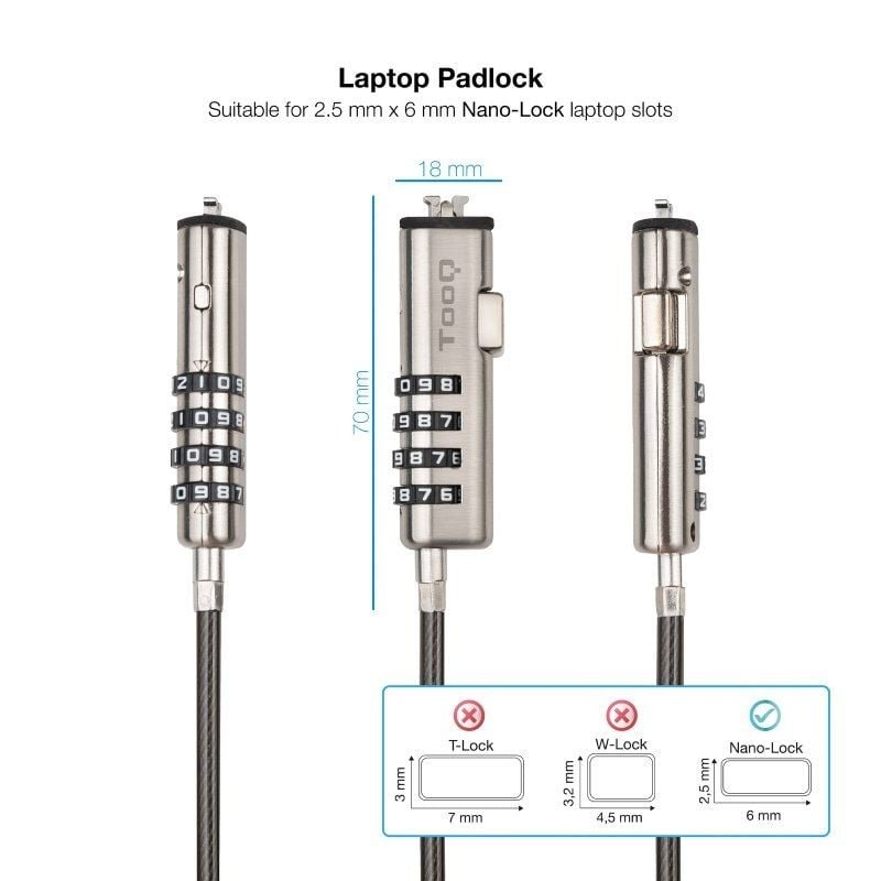 Cable de Seguridad Tipo NANO para Portátiles TooQ TQCLKC0035-G/ 1.5m - изображение 2