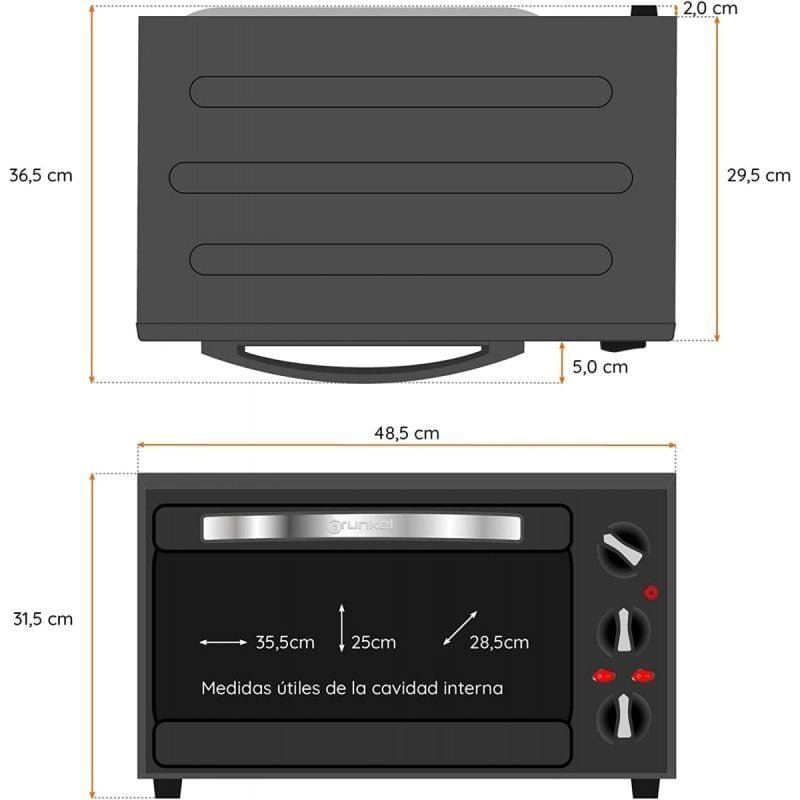 Horno de Sobremesa Grunkel HR-28N RM/ 1600W/ Capacidad 28L - изображение 4