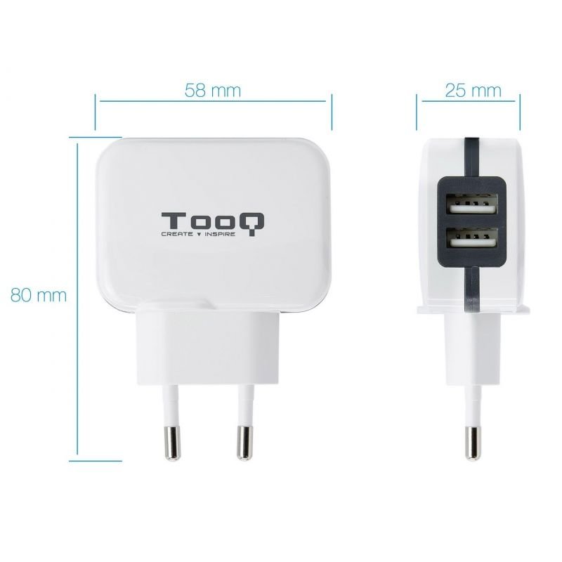 Cargador de Pared TooQ TQWC-1S02WT/ 2xUSB/ 17W - изображение 2