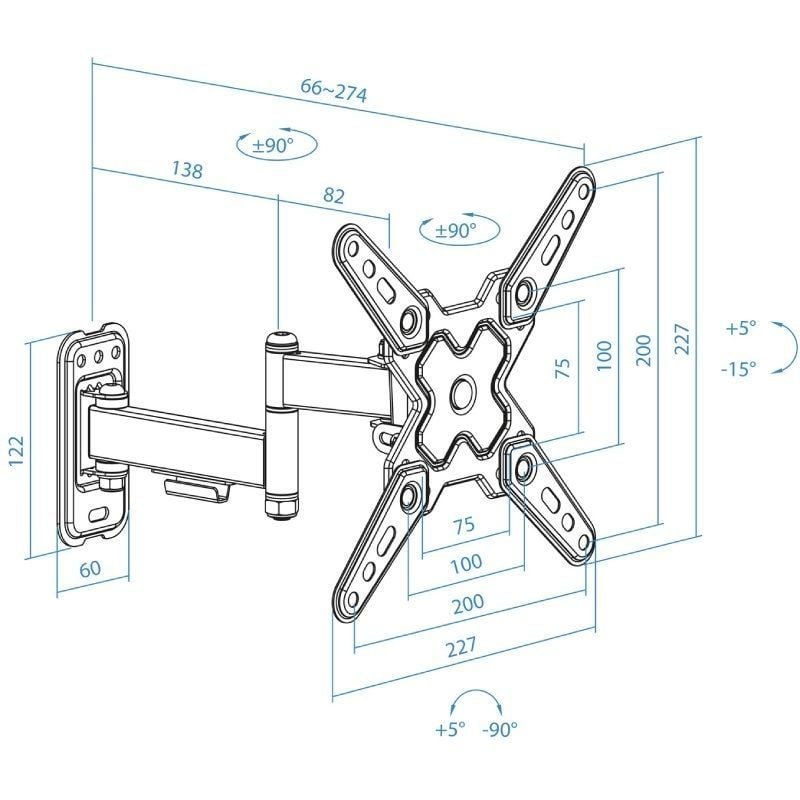 Soporte de Pared Extensible/ Giratorio/ Inclinable TooQ LP1344TN-B para TV de 13-43"/ hasta 20kg - изображение 5