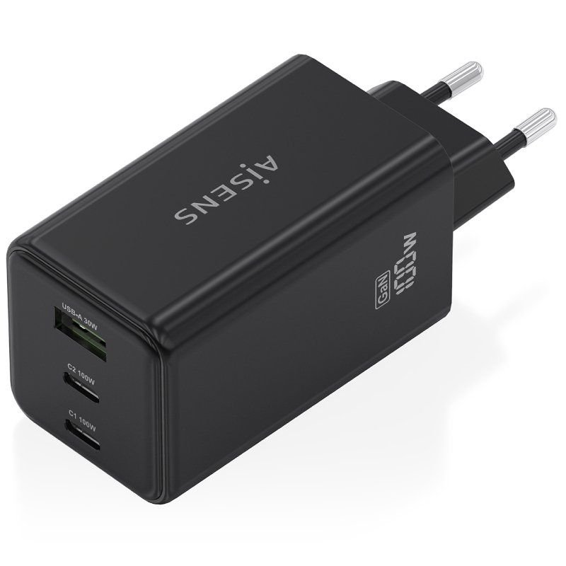 Cargador de Pared GaN Aisens ASCH-100W3P052-BK/ 2xUSB Tipo-C/ 1xUSB/ 100W - изображение 2
