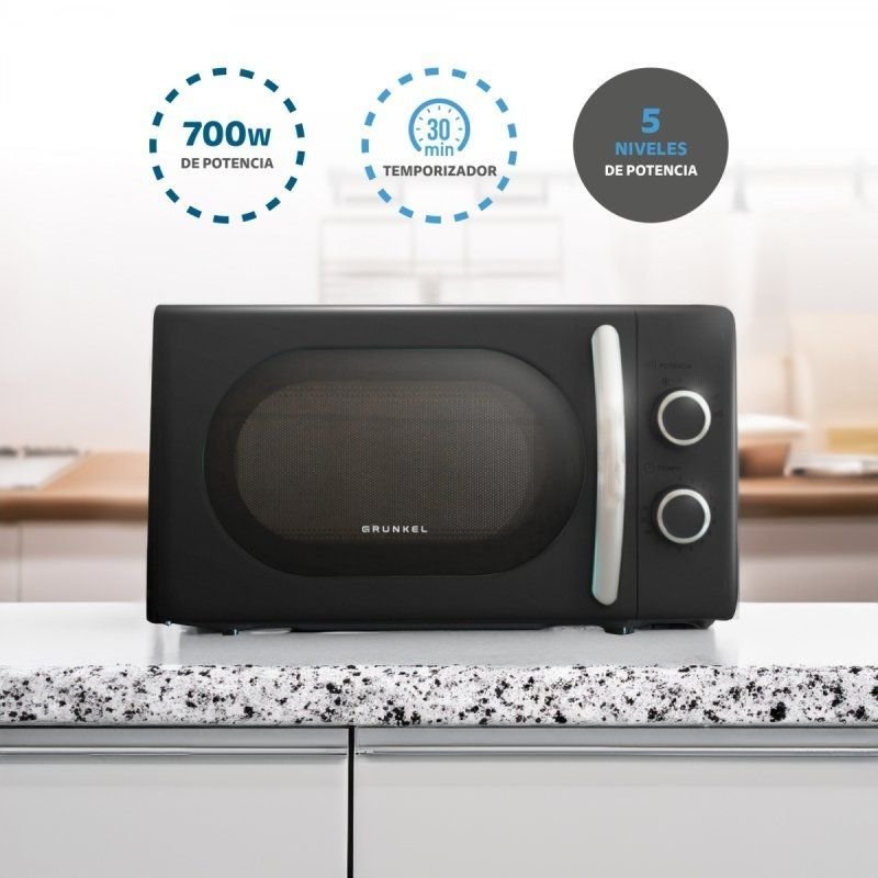 Microondas Grunkel Vintage MW-20NEGRO/ 700W/ Capacidad 20L/ Negro - изображение 4