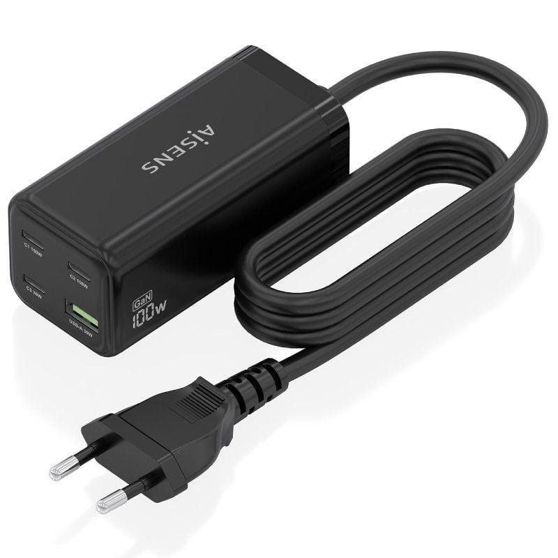 Cargador Sobremesa GaN Aisens ASCH-100W4P054-BK/ 3xUSB Tipo-C/ 1xUSB/ 100W - изображение 2