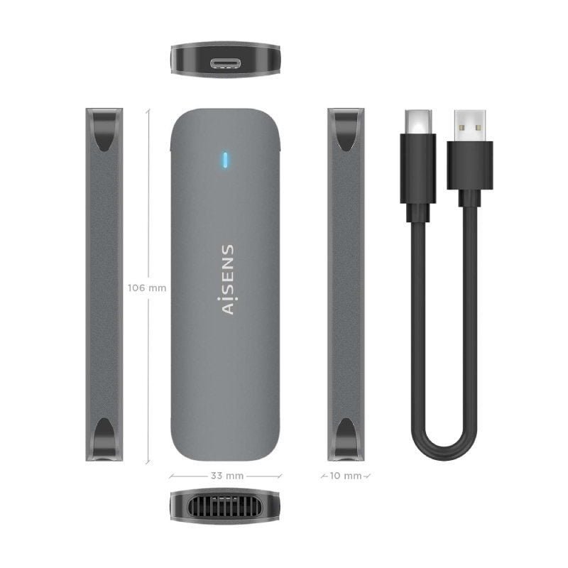 Caja Externa para Disco SSD M.2 SATA Aisens ASM2-006GRY/ USB 3.1/ Sin tornillos - изображение 4