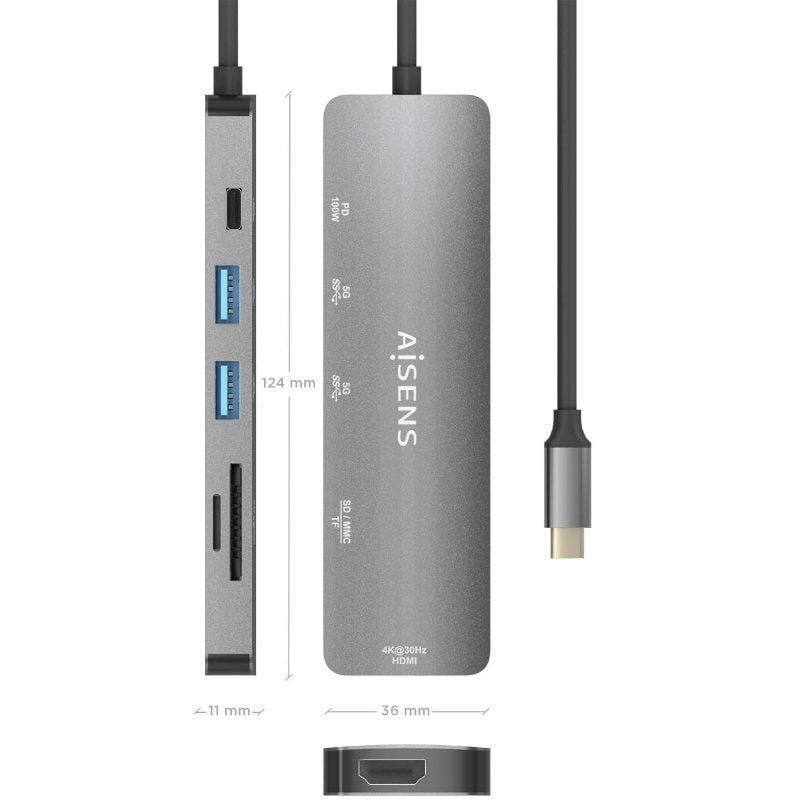 Docking USB Tipo-C Aisens ASUC-6P016-GR/ 1xHDMI/ 2xUSB/ 1xLector Tarjetas/ 1xUSB Tipo-C PD/ Gris - изображение 4
