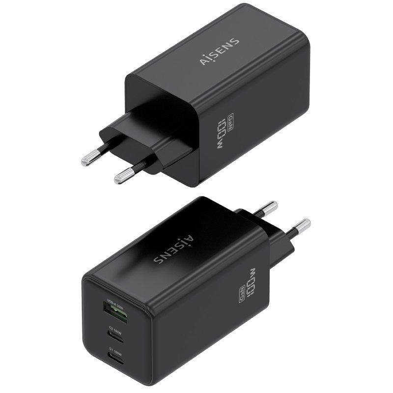 Cargador de Pared GaN Aisens ASCH-100W3P052-BK/ 2xUSB Tipo-C/ 1xUSB/ 100W - изображение 3