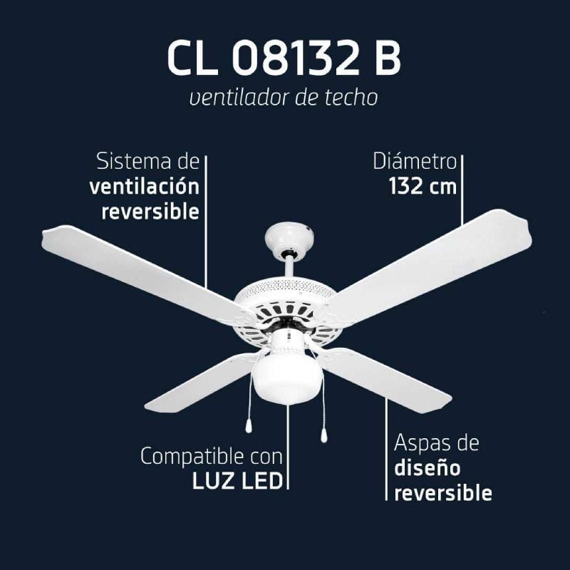 Ventilador de Techo Orbegozo CL 08132 B/ 60W/ 4 Aspas 132cm/ 3 velocidades - изображение 3