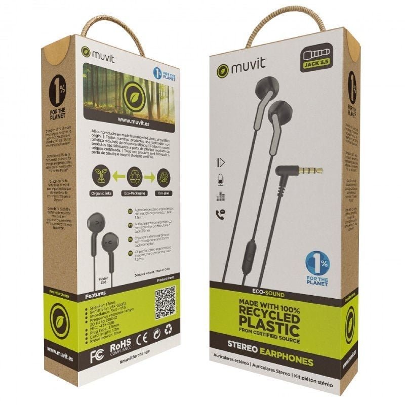 Auriculares Intrauditivos Muvit For Change MCHPH0001/ con Micrófono/ Jack 3.5/ Negros - изображение 5