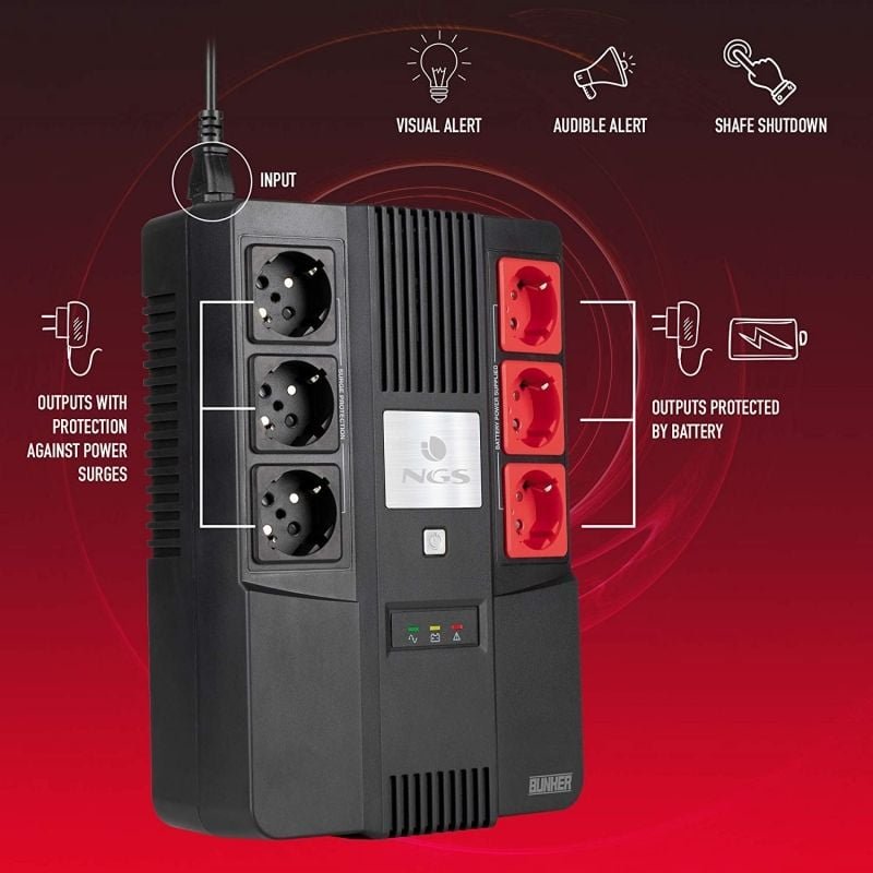 SAI Offline NGS Fortress Bunker/ 600VA-360W/ 6 Salidas/ Formato Bloque - изображение 2