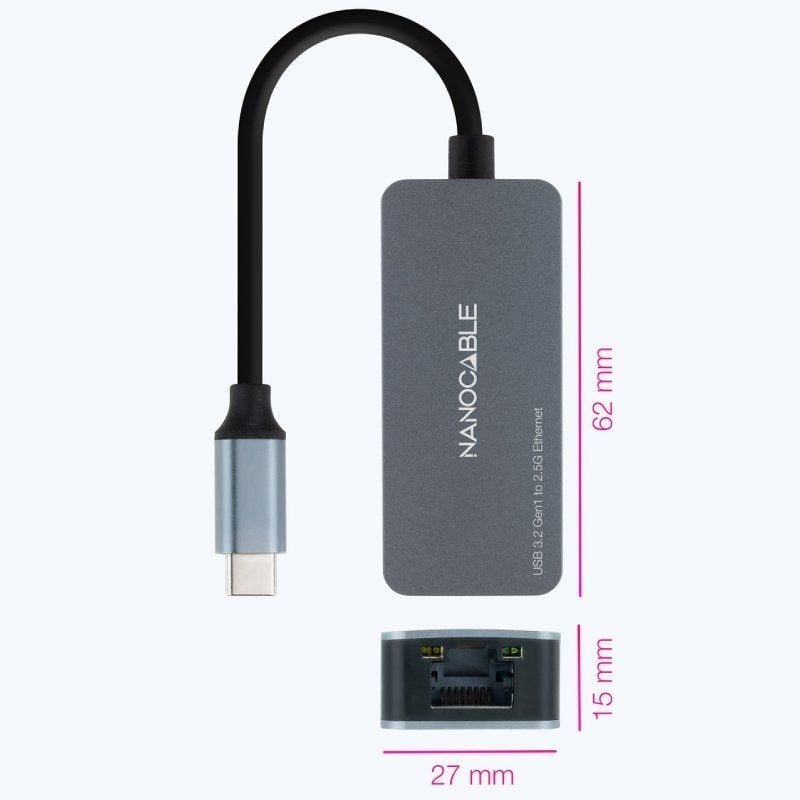 Adaptador USB Tipo-C - RJ45 Nanocable 10.03.0410/ 2500Mbps - изображение 2