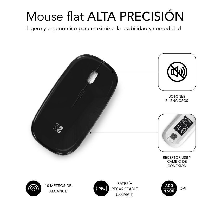 Ratón Inalámbrico por Bluetooth Subblim Dual Flat/ Batería recargable/ Hasta 1600 DPI - изображение 2