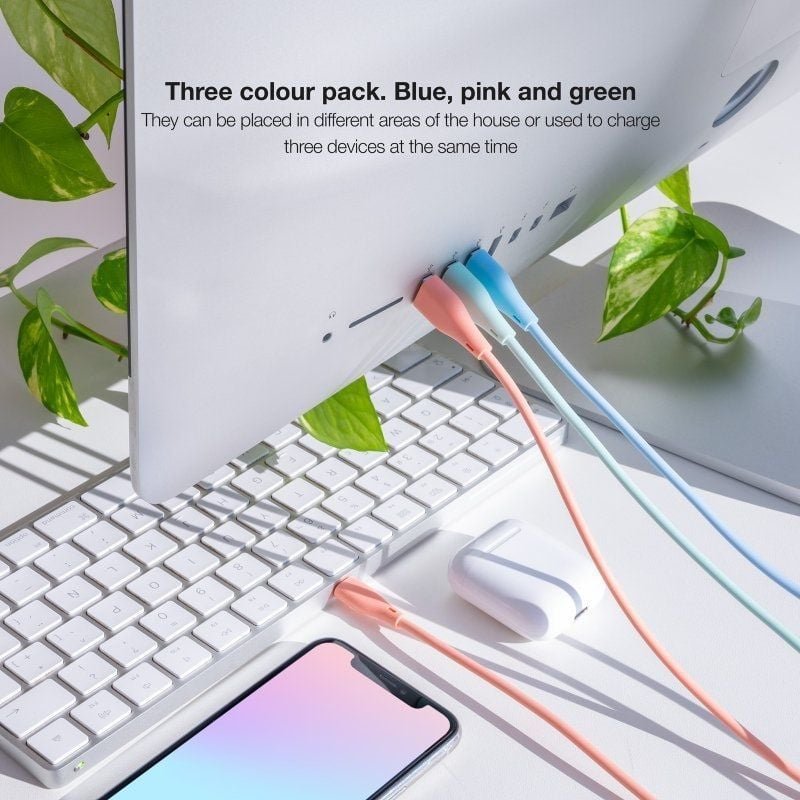 Cables USB 2.0 Lightning Nanocable 10.10.0401-A1/ USB Macho - Lightning Macho/ 1m/ 3 Unidades/ Rosa, Azul y Verde - изображение 4