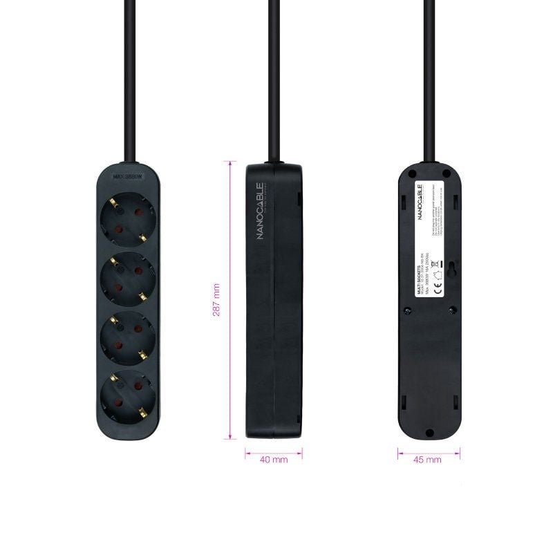 Regleta Nanocable 10.37.0004-NS-BK/ 4 Tomas de Corriente/ Cable 1.4m/ Negra - изображение 3