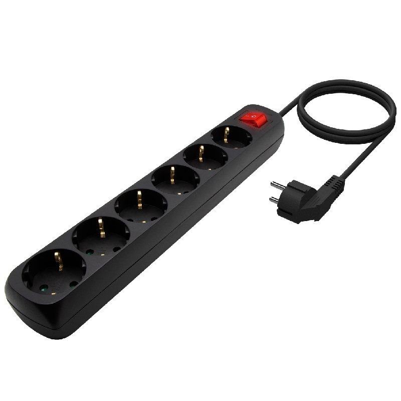 Regleta con Interruptor Aisens A154-0536/ 6 Tomas de Corriente/ Cable 1.4m/ Negro - изображение 2