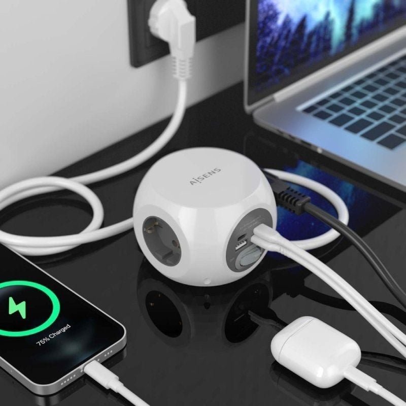 Regleta con Interruptor Aisens ASPS-2A2C04-W/ 3 Tomas de Corriente/ 2 USB Tipo-C/ 2 USB/ Cable 1.4m/ Blanco - изображение 5