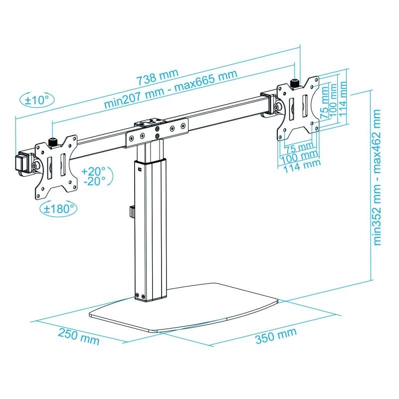 Soporte de Sobremesa para 2 Monitores TooQ DB1727TN-B/ Giratorio/ Inclinable/ hasta 6kg - изображение 5