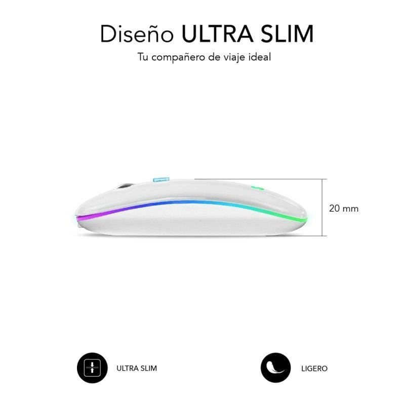 Ratón Inalámbrico por Bluetooth Subblim LED Dual Flat/ Batería recargable/ Hasta 1600 DPI/ Blanco - изображение 4