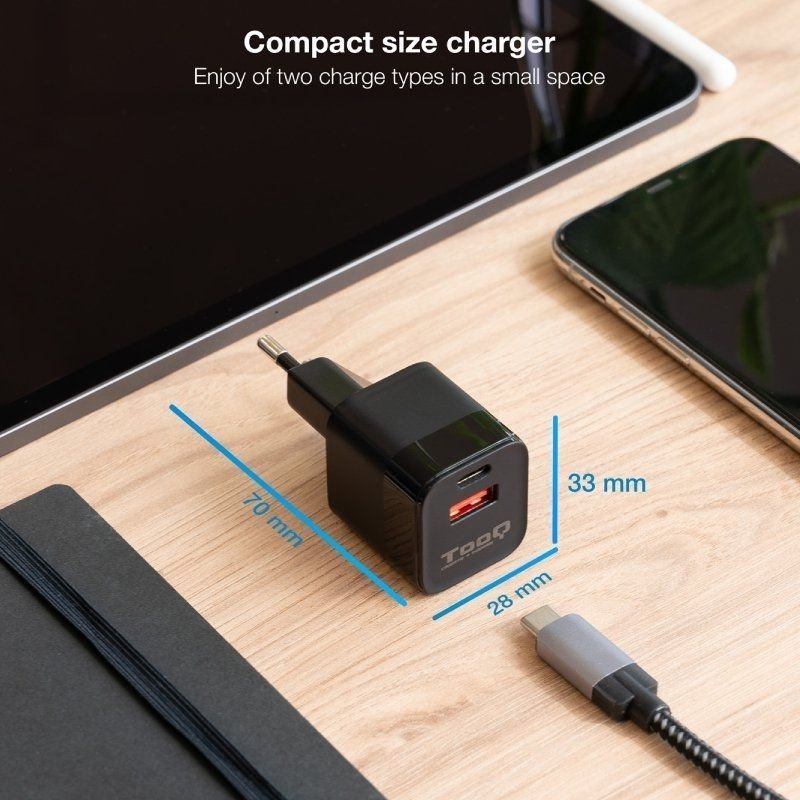 Cargador de Pared TooQ TQWC-QCPD20/ 1xUSB Tipo-C/ 1xUSB/ 20W - изображение 3