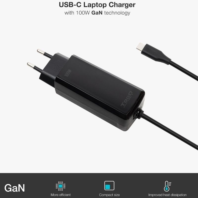 Cargador de Portátil GaN TooQ TQLC-USBCGAN100PD-C USB Tipo-C/ 100W/ Automático/ Voltaje 5-20V - изображение 3