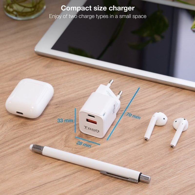 Cargador de Pared TooQ TQWC-QCPD20WT/ 1xUSB-Tipo C/ 1x USB/ 20W/ Blanco - изображение 3