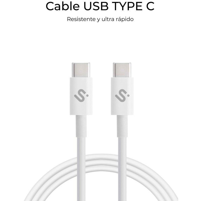 Cable USB 2.0 Tipo-C Subblim Cable Plus/ USB Tipo-C Macho - USB Tipo-C Macho/ Hasta 100W/ 480Mbps/ 1m/ Blanco - изображение 3