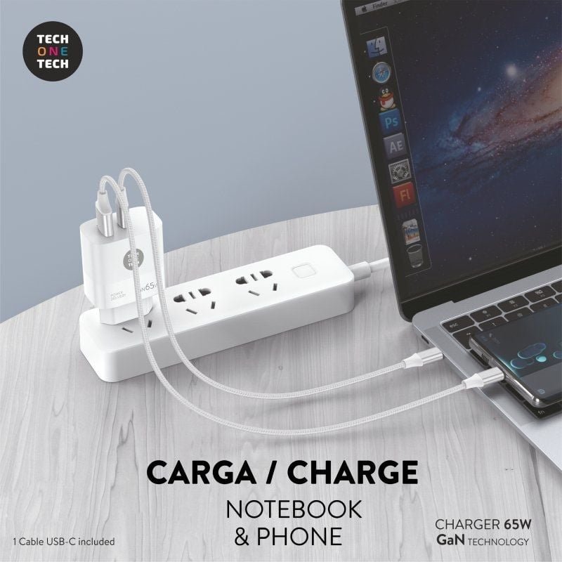 Cargador de Pared GaN Tech One Tech PD TEC2273 / 1xUSB Tipo-C/ 1xUSB/ 65W - изображение 3