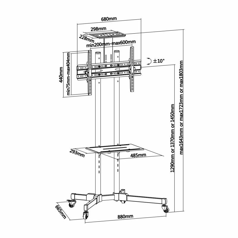Soporte de Suelo Inclinable con Ruedas Aisens FT70TE-035 para TV de 37-70"/ hasta 50kg - изображение 3