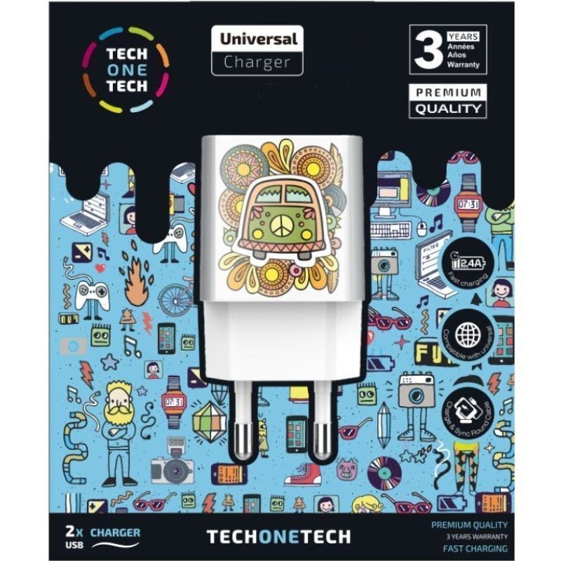 Cargador de Pared Tech One Tech Green Camper TEC2503/ 2xUSB/ 12W