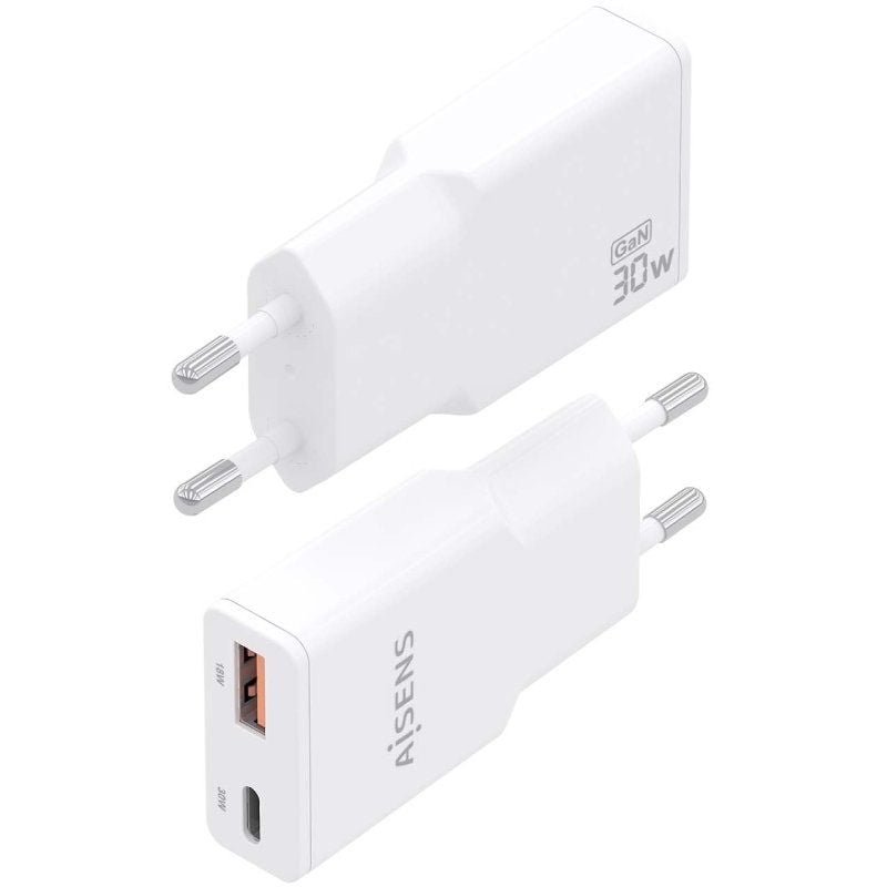 Cargador de Pared GaN Aisens ASCH-30W2P046-W/ 1xUSB Tipo-C/ 1xUSB/ 30W/ Blanco - изображение 3
