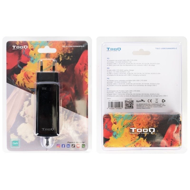 Cargador de Portátil GaN TooQ TQLC-USBCGAN65PD-C USB Tipo-C/ 65W/ Automático/ Voltaje 5-20V - изображение 4