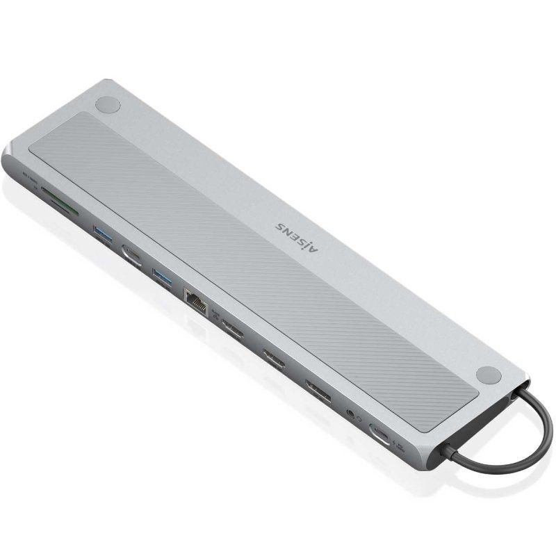 Docking USB Tipo-C Aisens ASUC-12P020-GR/ 2xHDMI/ 3xUSB/ 1xUSB Tipo-C/ 1xRJ45/ 1xDisplayPort/ 1xLector Tarjetas/ 1xUSB Tipo-C PD/ Gris