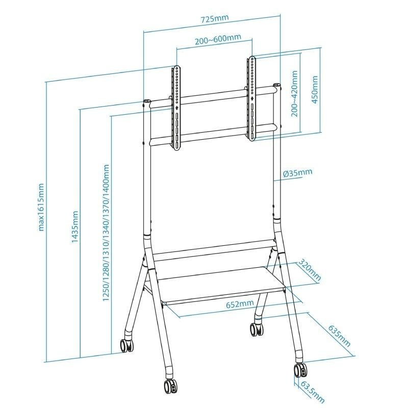 Soporte de Suelo con Ruedas Nivelable TooQ iDREAMS FS20206M-B para TV de 37-86"/ hasta 80kg - изображение 4