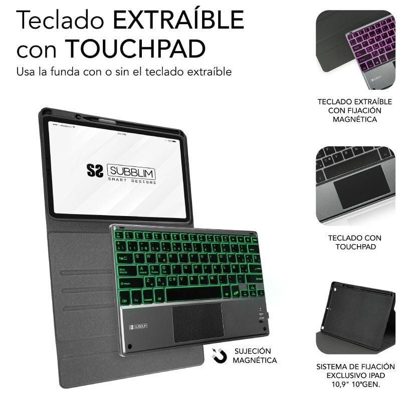 Funda con Teclado Subblim KeyTab Pro BT para Tablet iPad 10.9" 10a Gen/ Negra - изображение 3