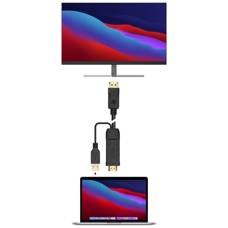 Cable Conversor Aisens A122-0641/ HDMI Macho - DisplayPort Macho + USB Macho/ Hasta 10W/ 2250Mbps/ 10cm + 1.8m/ Negro - изображение 4