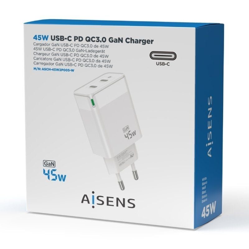Cargador de Pared GaN Aisens ASCH-45W2P005-W/ 2xUSB Tipo-C/ 45W - изображение 4