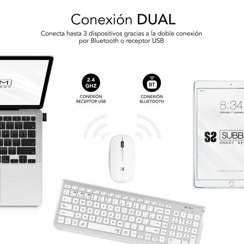 Teclado y Ratón Inalámbrico Subblim Combo Dual Prestige Extendido/ Blanco y Plata - изображение 5